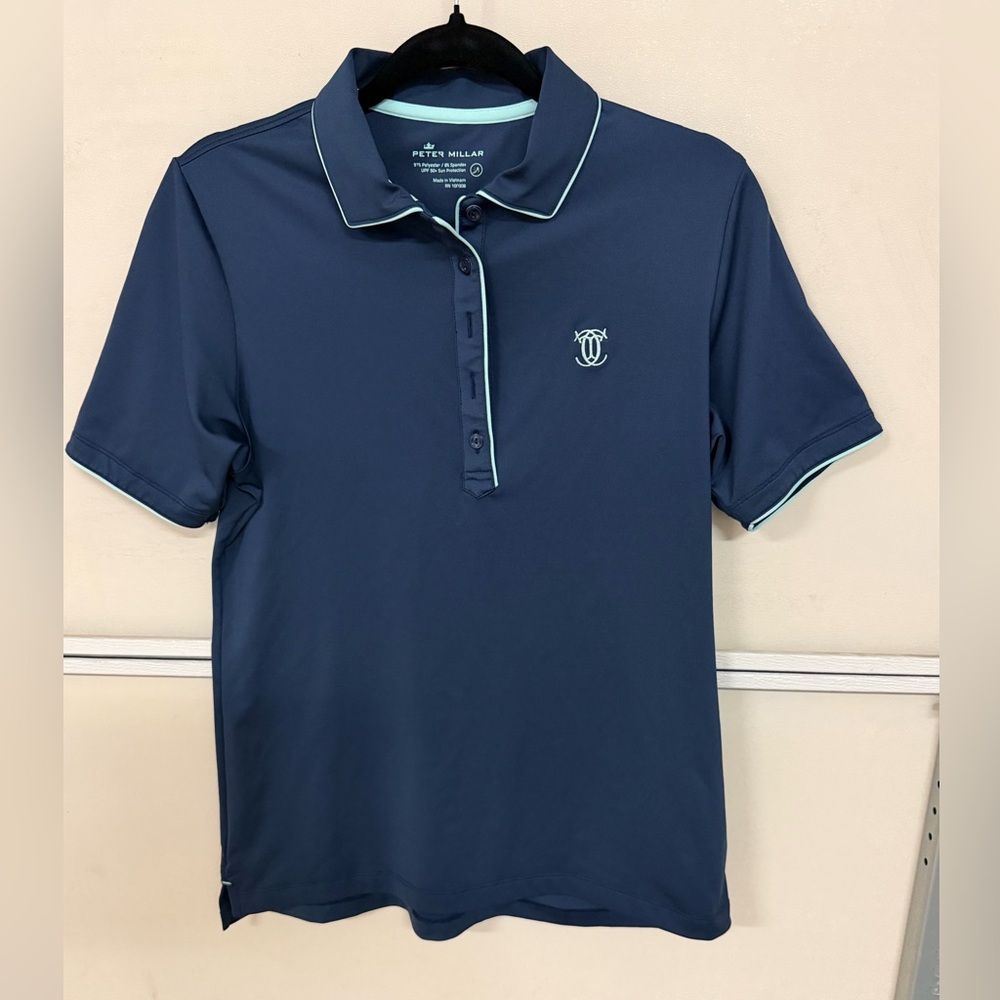 Peter Millar Men’s Navy Polo with Mint Trim Sz M UPF 50+ Sun Protection
